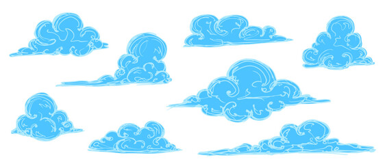 Set of blue flat clouds.Vector graphics