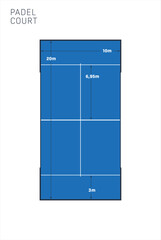 Graphic vector padel court with measurements in meters