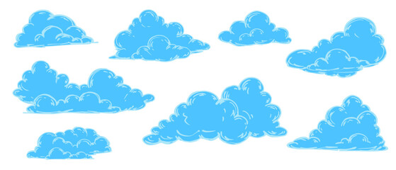 Set of blue flat clouds.Vector graphics