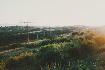 Orbeti mountains Georgia. old soviet electricity towers