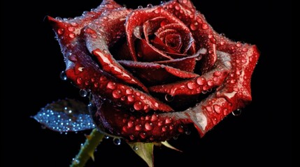 Beautiful red rose with dew drops on a dark background. Mother's day concept with a space for a...
