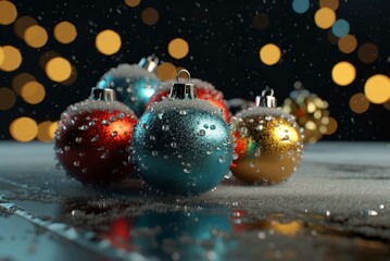 Beautiful Christmas balls on blurred background, closeup. Space for text