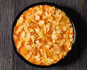 creamy cheesy chicken almond casserole, top view