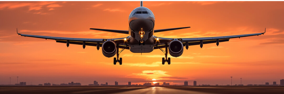 	
Commercial airplane flying above clouds at sunset. 3d render illustration