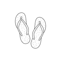 summer footwear. doodle cartoon flip flops isolated on white background