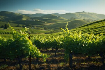 Vineyard During Sunset - Wine Country - Soft Focus Blurry Background for Text Overlay - AI Generated