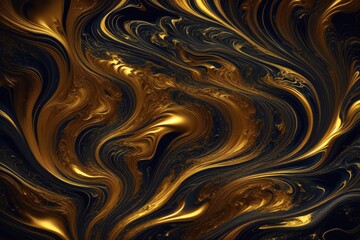 Abstract texture of flow golden and dark liquid colors. Digital art. Generative AI