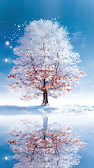 Winter Tree Reflection in a Dreamlike Landscape,tree in the snow,winter landscape with tree