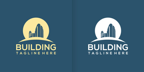 Real estate logo design template. Perspective view of buildings. Residence logo Construction logo. Skyscraper logo