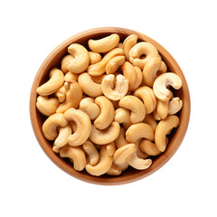 Fototapeta premium cashew nuts in a wooden bowl isolated on a white background, PNG