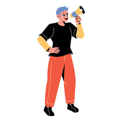 vector protest man megaphone cartoon illustration isolated sticker