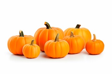 Obraz premium Halloween pumpkins on the table realistic white background. Generated AI