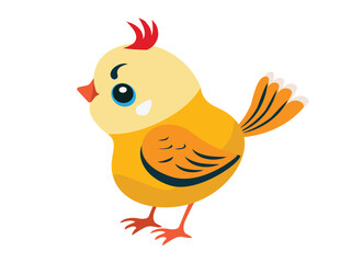 Cute yellow baby bird isolated on white, cartoon vector illustration