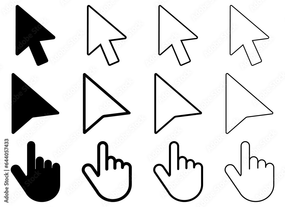 Poster cursor icons set design. mouse arrow icon collection. computer mouse click pointer cursor arrow. vec