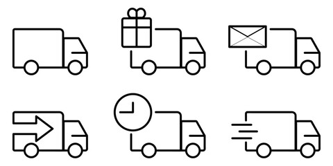 Set of delivery icons. Delivery truck icon set. Delivery line icons set. Shipping icon collection. Fast delivery truck icon. Vector illustration. Transparent background