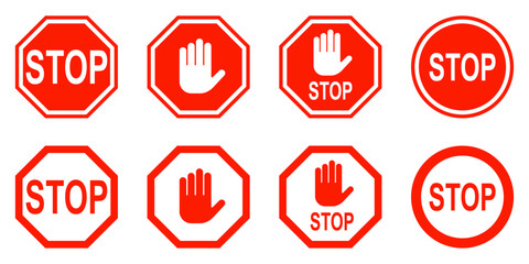 Traffic stop, restricted and dangerous vector signs isolated. Illustration of traffic road and stop symbol, warning and attention