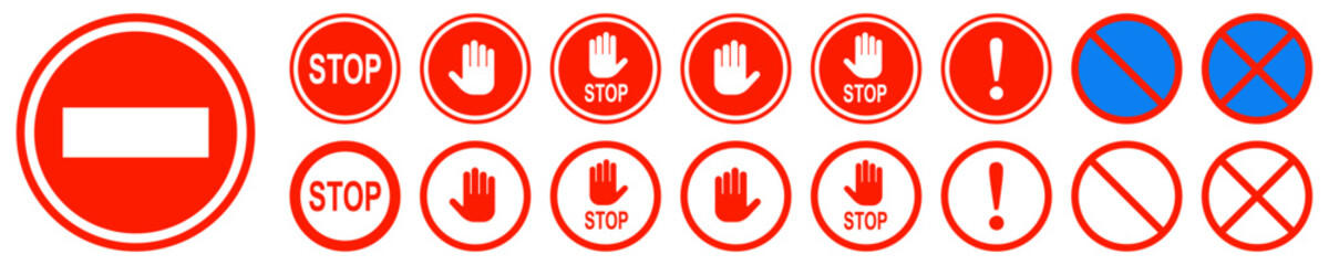 Traffic stop, restricted and dangerous vector signs isolated. Illustration of traffic road and stop symbol, warning and attention