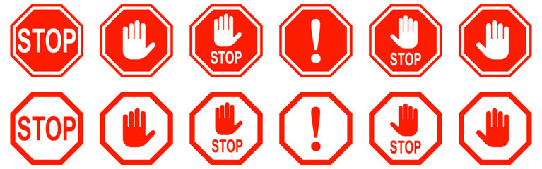 Traffic stop, restricted and dangerous vector signs isolated. Illustration of traffic road and stop symbol, warning and attention
