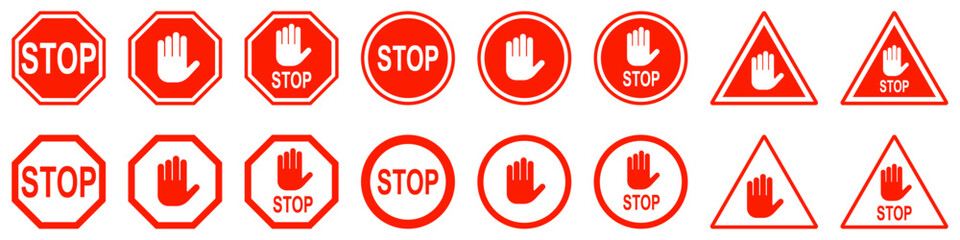 Traffic stop, restricted and dangerous vector signs isolated. Illustration of traffic road and stop symbol, warning and attention