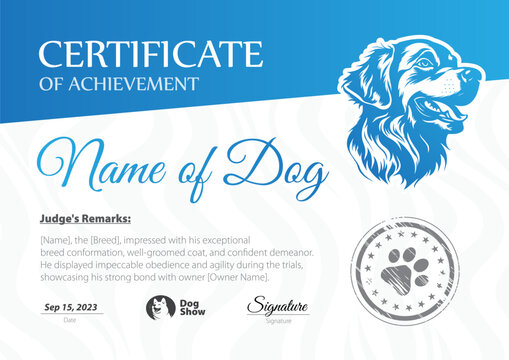 Dog Show Certificate Vector Illustration