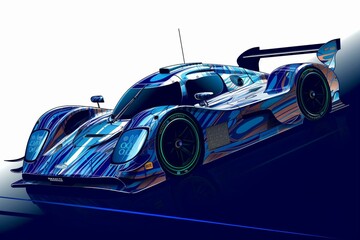 Illustration of a contemporary racing car featuring blue lines. Generative AI