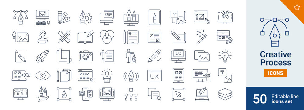 Creative icons Pixel perfect. Design, interface, editor, ....