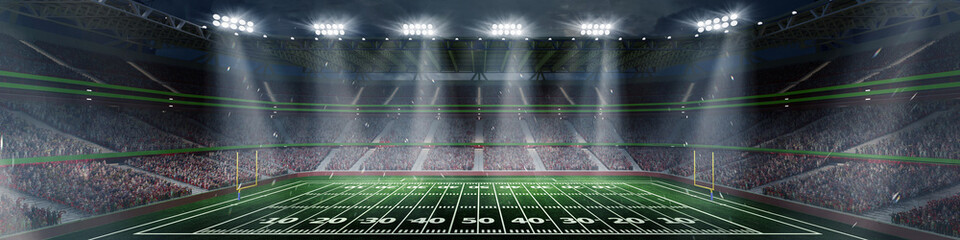 American football stadium, arena with spectators sport fans preparing to watch match. 3D render....