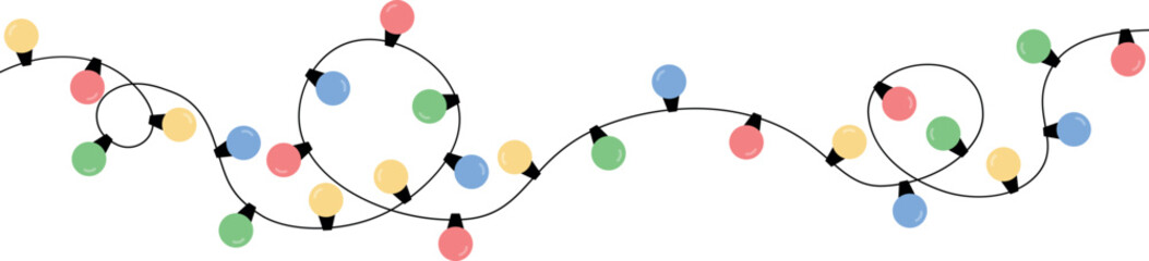 Lights strings seamless pattern design. Retro colors cute circle lamps on white background. Vector ilustration