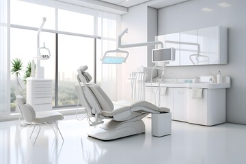 Dentist office interior with medical equipment.