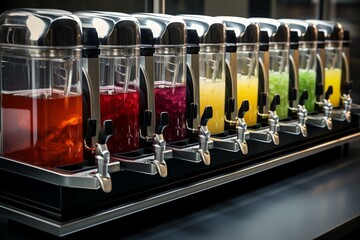 Automated drink dispenser supplies beverages to juice production lines. Generative AI
