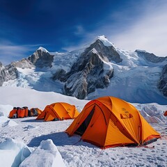 Tents in mountains in the winter