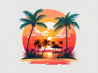 Fototapeta na wymiar home with coconut tree, sunset, created by ai generated