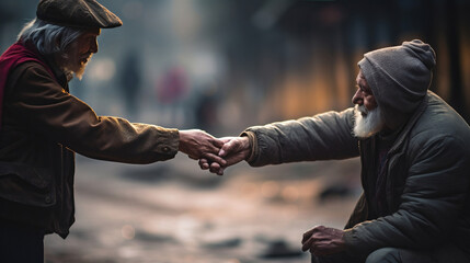 a heartening photo of a person reaching out their hand to help another person in need, captured with exceptional emotion and connection, highlighting the compassion and empathy that give rise to hope