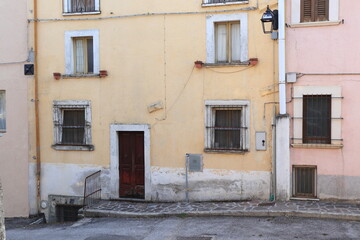 Fototapeta na wymiar Street View with House Facades in a Countryisde Village in Lazio, Italy