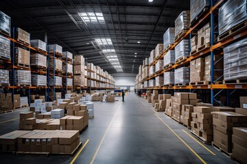 Large warehouse with shelves and boxes.
