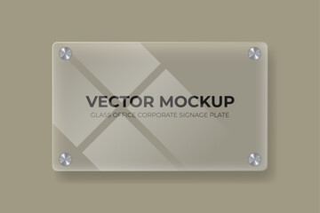 Glass office corporate signage plate. Vector mockup