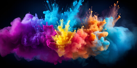 Obraz na płótnie Canvas Color Bomb Images on Dark Background with Colorful Sand Blast 