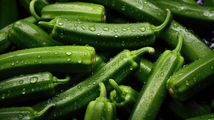 Green okra close-up with waterdrops
