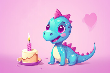 Fototapeta premium Cute cartoon dinosaur baby. Happy holiday concept