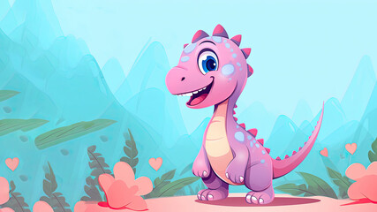 Cute cartoon dinosaur baby. Happy holiday concept