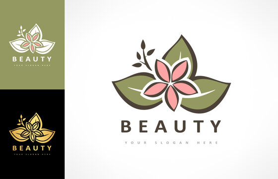 Spa salon logo vector. Flower and leaves design.