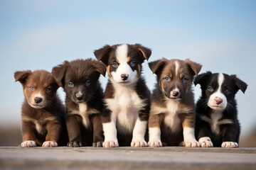 Obraz premium Row of funny beautiful puppies