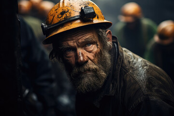 Fototapeta premium Bearded man miner in a coal mine