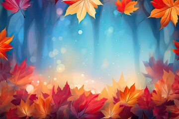colorful autumn leaves shiny background illustration