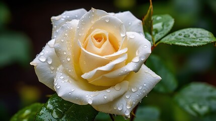 Beautiful white rose with dew drops on the petals. Mother's day concept with a space for a text....