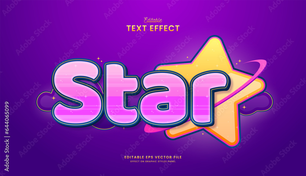 Wall mural decorative cute star editable text effect vector design