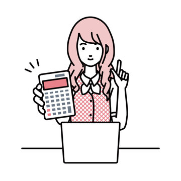 woman holding calculator, pointing, working clip art preview
