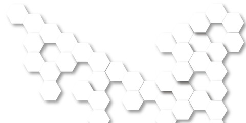 Pattern of white hexagon white abstract hexagon wallpaper or background. 3D Futuristic abstract honeycomb white background. geometric mesh cell texture.