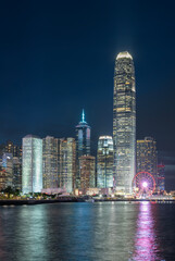 Night scenery of skyline of Victoria harbor of Hong Kong city