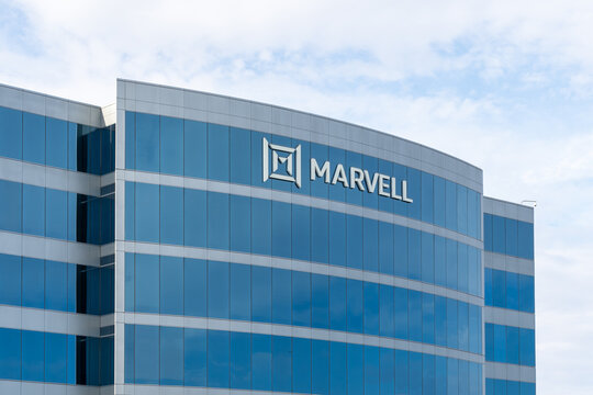 Marvell Technology office building in Santa Clara, California, USA - June 10, 2023. Marvell Technology is an American company which develops and produces semiconductors and related technology.